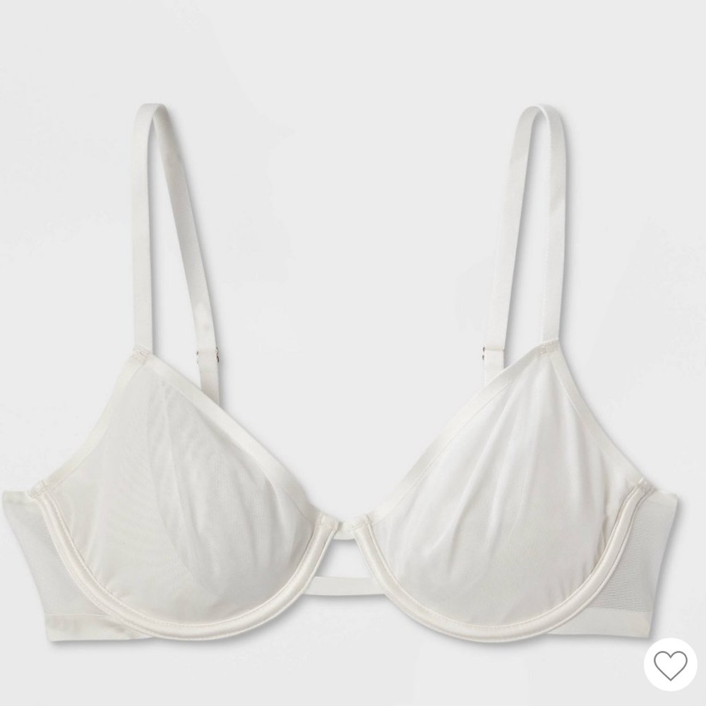 NWT Auden Sheer Mesh Unlined Demi Underwire Bra in White Size 32C - Picture 1 of 10